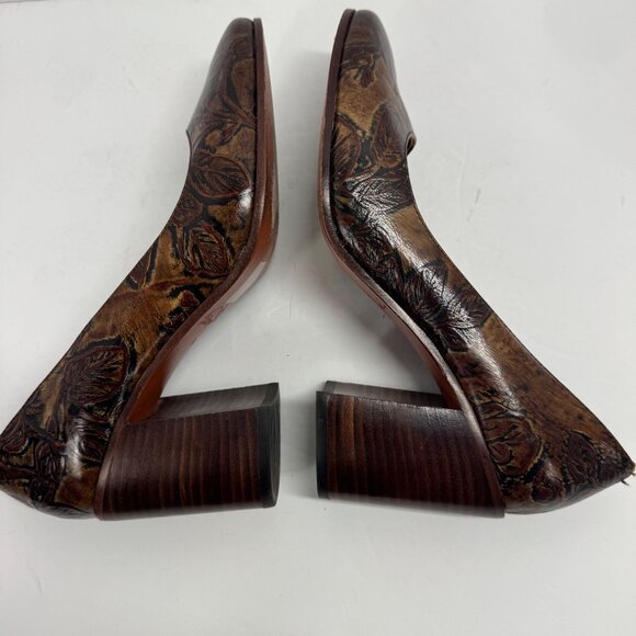 Patricia Nash Pumps Size 8 Anita Block Heel Floral Tooled Leather - Picture 9 of 12